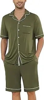 [Veseacky] Mens Pajamas Set Short Sleeve Soft Button Down Sleepwear Two Piece Mens Loungewear Pjs Set with Pockets S-XXL