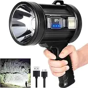 zolyet Spotlight, 150000 Lumens Handheld Flashlight Spot Light with Cob Light and Solar Panels, Lightweight and Super Bright Spotlight for Boating Camping Black