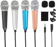 uxcell 4Pcs Mini Microphone, Mic Tiny Microphone with Sponge Cover, Holder and Drawstring Bag Portable for Karaoke Voice Video Recording Singing (Black/Silver/Blue/Gold/Rose Red)