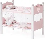 ROBOTIME Baby Doll Bunk Beds, Wooden Baby Doll Crib with Starry Curtain, Stackable Toy Crib for 18 Inch Dolls, Doll Bed Playset with Bedding Accessories, for Kids 3+ (Pink, 2 Pcs Beds)