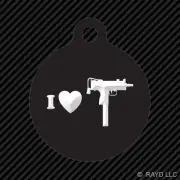 I Love my MAC10 Keychain Round with Tab dog engraved many colors mac-10