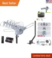 150-Mile Digital Amplified Outdoor HD TV Antenna with Remote & 2 TV Support