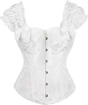 [BaronHong] Women's Tank Corset Top Steel Boned Waist Shapewear Sexy Backless Floral Body Shape Lingerie (White, M), White, Medium