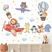 TOARTi Airplanes Animal Wall Decals,Woodland Wall Stickers for Nursery,Flying Animal Wall Decal,Lion Sheep Giraffe Rabbit Wall Art Stickers for Baby Kids Bedroom Daycare Wall Decor