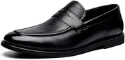 ZJSCNBE Men's Leather Shoes Business Top Layer Leather Loafers Men's Genuine Leather British Style Shoes Soft Bottom Soft Surface(Black,41)
