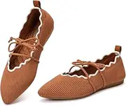 [BEJINASH] Women's Knitted Flats Pointed Toe Slip On Womens Shoes with Ruffled Vamp Elastic Rope Design for Casual Daily Ballets Shoes