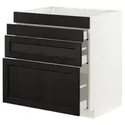 METOD / MAXIMERA base cab f hob/4 fronts/3 drawers, white/Lerhyttan black stained, 80x60x80 cm