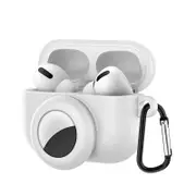 2 in 1 Silicone Designed for Airpods Pro Case and AirTag Case with Keychain-White