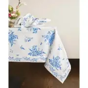 Solino Home Rectangle Linen Tablecloth for Summer, Jolie Fleur Print Table Cover
