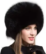[eosxrp] Women's Natural Fox Fur Hat, Black, M