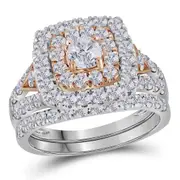 Certified 2.0 Ct. Round Diamond Bridal Engagement Ring Set 14K White u0026 Rose Gold