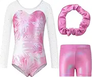 [Valcatch] Leotards for Girls Gymnastics Kids Toddler Gymnastics Shorts and Hairband One Piece Dancing Ballet Bodysuit Practice Jumpsuit 5-12 Years