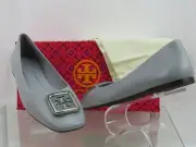 NIB TORY BURCH GEORGIA BAY GRAY GOAT LEATHER LOGO GRYSTALS REVA FLATS 11