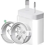 [2025 Upgraded] 35W PD3.0 Fast Charger with 2 Cable, GaN Technology, 45H Playtime, USB-C Charger for iPhone 16/15, iPad Pro, Google Pixel & All USB-C Devices - Australia Plug Included (2M)