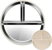 Stainless Steel Kids Plates, 3 Compartment Plates 9” Divided Toddler Baby Plates with Silicone Sleeves, Metal Dishes for Vegetables Fruits Meat