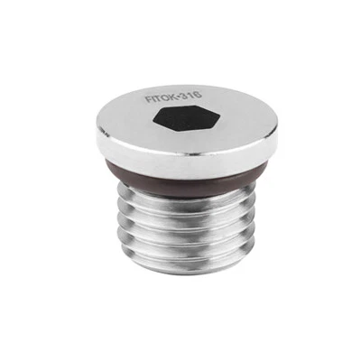 FITOK 316 SS Hollow Hex Plug with O-Ring 3/8-24 Male SAE/MS Straight Thread
