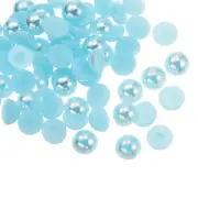 300pcs Flatback Pearls 8mm ABS Plastic Half Round Dome Pearls, Lake Blue