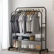Heavy Thicken Metal Double Clothes Rail Sturdy Open Hanging Shelf Storage Rack