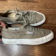 Superga Khaki Canvas Lace Up Tennis Shoes PURO LINO Women 9 US