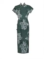 [MAIFURUN] Retro Chinese Women Cheongsam Evening Dresses Vintage Green Hanfu Skirt Mandarin Qipao Tang Suit Clothing