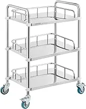 VEVOR Lab Rolling Cart, 3-Shelf Stainless Steel Rolling Cart, Lab Serving Cart with Swivel Casters, Dental Utility Cart for Clinic, Lab, Hospital, Salon, 26.38"x15.55"x34.13"