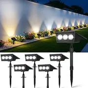OUTON Solar Spot Lights Outdoor, 3 Color Temperatures IP65 Waterproof with Dusk-to-Dawn Auto On/Off, 12H Runtime Solar Powered Garden Lighting for Outside Yard Pathway Driveway, 6 Pack