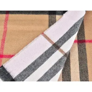 【BURBERRY 巴寶莉】BURBERRY棕粉字LOGO格紋設計純羊毛圍巾(典藏米x泡泡糖粉)