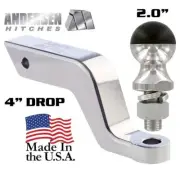 4" Drop Andersen Alumistinger Hitch Ball Mount Receiver Bar w/ 2" Hard Tow Ball
