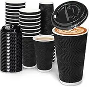 50 Pack 16oz Ripple Wall Paper Cups, Disposable Coffee Cups with Lids, to Go Paper Coffee Cups for Hot/Cold Beverages, Tea, Hot Chocolate, Juice. Ideal for Home, Restaurant, Store and Cafe