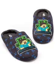 Vanilla Underground Minecraft Boys Slip On Loafer Slippers Blue Creeper Zombie Sequin Applique 12 UK Child
