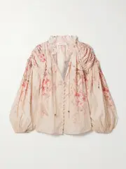 [Zimmermann] Zimmermann - Illuminate Gathered Printed Ramie Blouse - Beige - 0 0 Neutrals