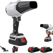 Bullseye Blower, Bullseye Cordless Turbo Super Power Air Duster, Turbo-Charged Motor, Lightweight and Cordless Design, with 3-Piece Nozzle Kit for Yard, Garage Cleaning (Gray Two Batteries)
