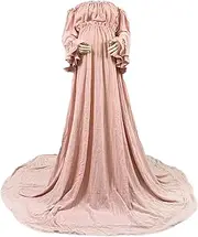 [D&J DON&JUDY] Cotton Maternity Dress for Photoshoot Maternity Gown Off-The-Shoulder Pregnancy Party Dresses