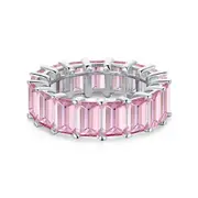 ANYCO Ring Rhodium Clear White CZ 5A 0.75ct 925 Sterling Silver Pink Ring for Women
