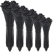 Cable Zip Ties,500 Packs Self-Locking 4+6+8+10+12-Inch Width 0.16inch Nylon Cable Ties, Perfect for Home, Office, Garage and Workshop (A)