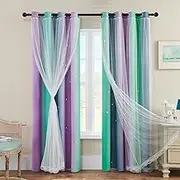 XiDi Children's Curtains Height 213 cm with Transparency for Window Hall Treatments Blackout Colourful Curtains with Star Cut-Out Noise Reduction Decoration Purple Green Grey/86/213/2 IT