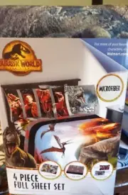 Kids Jurassic World Dinosaurs Full 4-Piece Microfiber Sheet Set (35A)