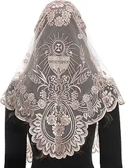 [Bozidol] Triangle Catholic Church Mantilla Veils - Camellia Embroidery Lace Chapel Veil Spanish Mass Head Covering for Women