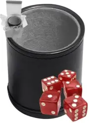 (6) 16mm Red Marbleized Dice + Black PU Leather Grey Felt Lined Cup (Gift Boxed)