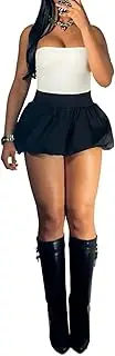 [CUTEGAL] Women's Bubble Mini Skirt Sexy Stretchy Elastic Waist Pleated Ruffle Mini Skirt Cute Flared Puffy Pleated Skirt