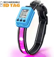 Dog Collar Light, USB Rechargeable Anti Lost Programmable ID Tag Custom NEW