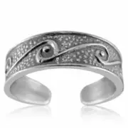 Waves Design Toe Ring Genuine Solid Sterling Silver 925 Size Adjustable