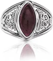 [Koral Jewelry] Garnet Vintage Gipsy Ethnic Ring 925 Sterling Silver US Size 6 7 8