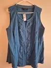 Lane Bryant Teal Blue Top Blouse Eyelet Embroidered 22