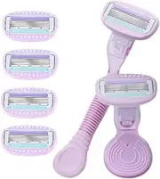 2 Handles + 6 Blades Women Razor Kit Shaver Replacement Heads Bikini Hair Removal Tool Non-Slip Travel Carry-Purple