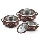Cello Glitter Casserole with Inner Steel Set of 3, Brown