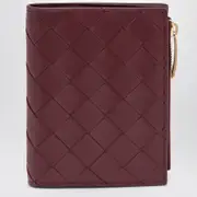 [Bottega Veneta] Small Bi-Fold wallet Cherry colour in Intrecciato One size Red