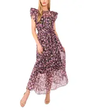 CeCe High Neck Flutter Sleeve Dress