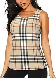 [OAZCVBNN] Gray Plaid Lines Print Hot Summer Sleeveless Tops Athletic Tank Tops Gym Active Lifestyles Casual Outings