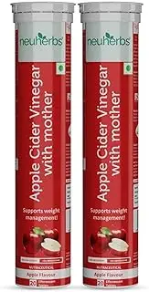 Green Velly Indian Neuherbs Plant Based Apple Cider Vinegar With Mother 20 Effervescent Tablets (Apple Flavour) | Vegetarian Formula| No Added Sugar | Easy To Consume | 100% Vegan | Gluten Free | Weight Management & Metabolism ( PACK OF 2)